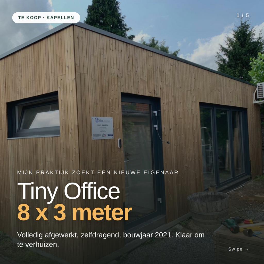 Tiny Office 8x3m — volledig afgewerkt — 2021, Ophalen, Zo goed als nieuw