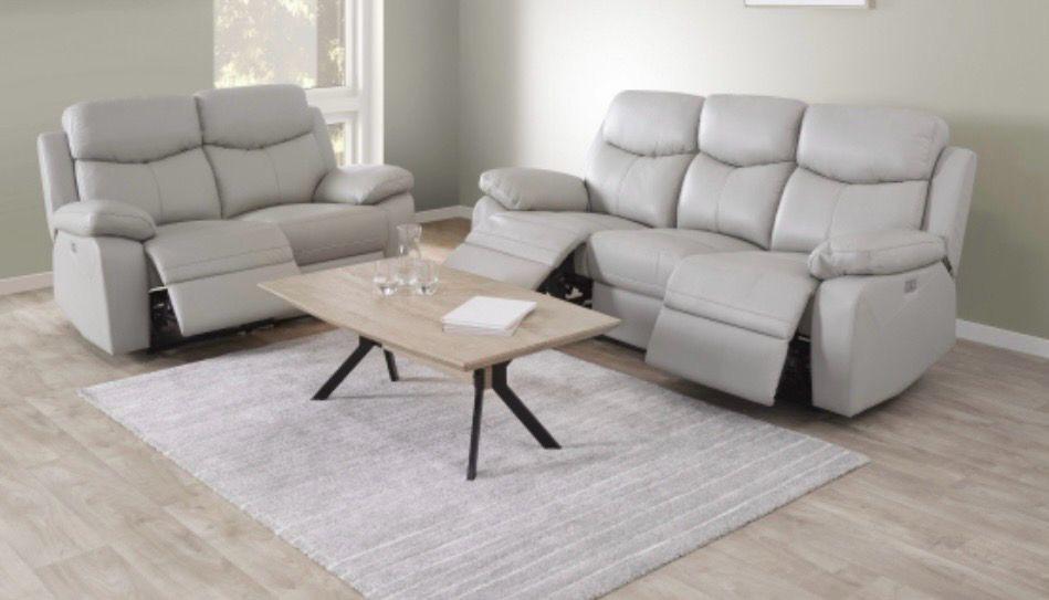 Salon en cuir relax électriques – 3 places + 2 places, Enlèvement, Comme neuf, Gris