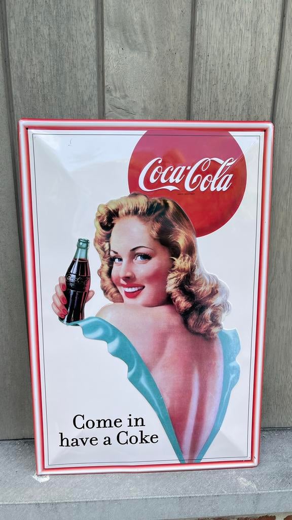 Coca cola blikken bord., Verzamelen, Ophalen of Verzenden, Zo goed als nieuw, Reclamebord