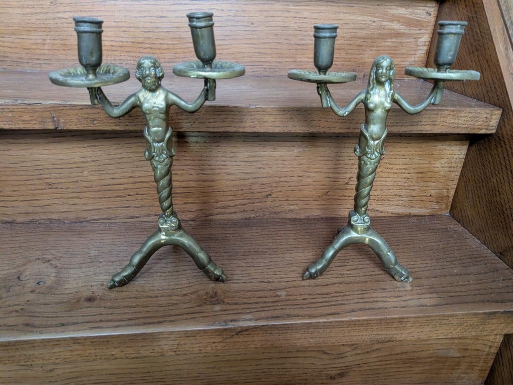 Kandelaars Adam en Eva, Antiek en Kunst, Ophalen