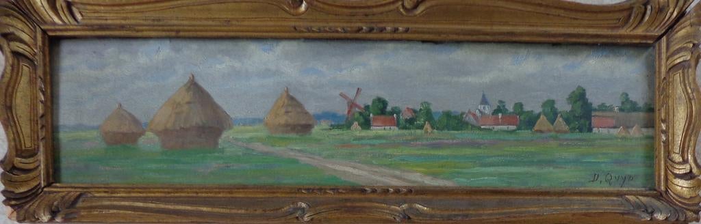 D. QUYO / VUE PRISE A AUVERGEM / OLIEVERF / 21x65cm / KADER, Antiquités & Art, Enlèvement ou Envoi
