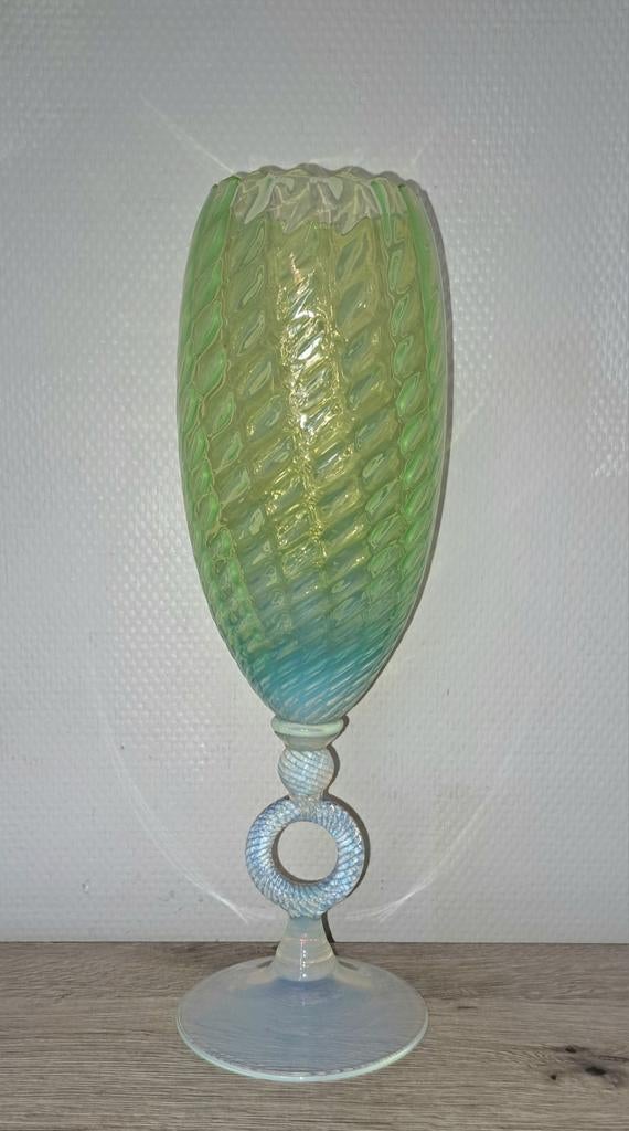 Vintage grand vase Empoli Stelvia verre opalescent, Antiquités & Art, Enlèvement ou Envoi