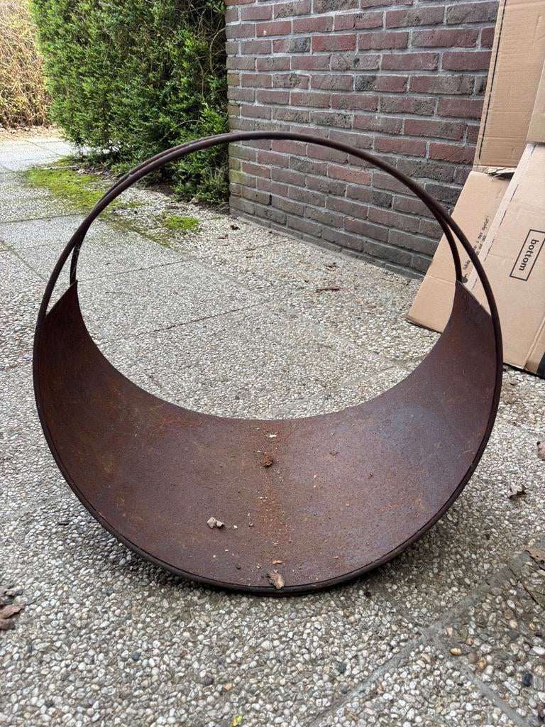 Stalen haardhout schaal, Tuin en Terras, Ophalen, Zo goed als nieuw