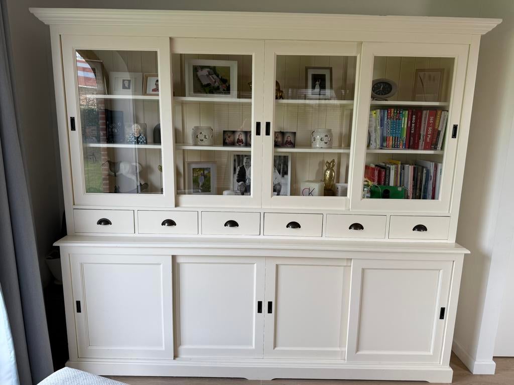 Witte landelijke vitrinekast / buffetkast, 200 cm ou plus, Enlèvement, Utilisé, 200 cm ou plus