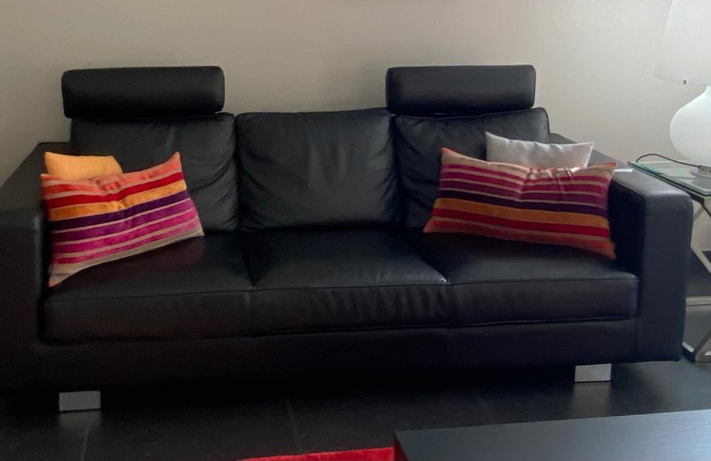 lederen 3-zit zetel + chaise longue, Huis en Inrichting, Ophalen, Leer, Zo goed als nieuw, Rechte bank