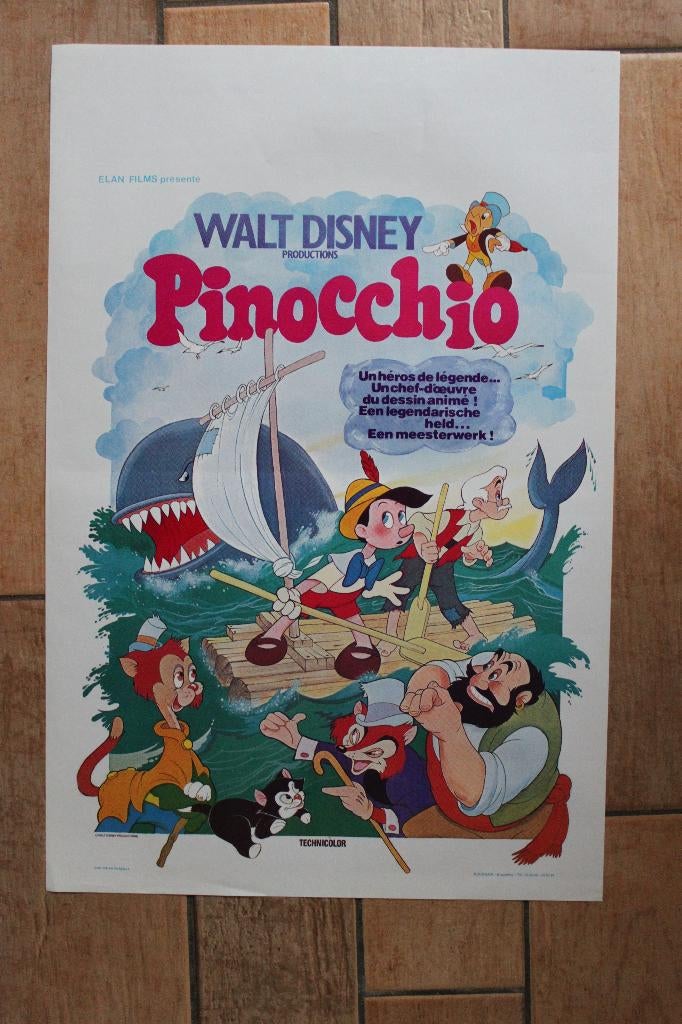 filmaffiche Walt Disney Pinocchio filmposter, Verzamelen, Rechthoekig Staand, Ophalen of Verzenden, Zo goed als nieuw, A1 t/m A3
