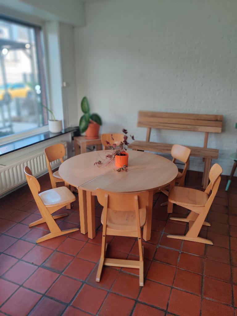 Vintage kleuterschool tafel met 6 stoelen, Ophalen, Gebruikt, Möbelwerk Niesky, 4 tot 6 stoelen