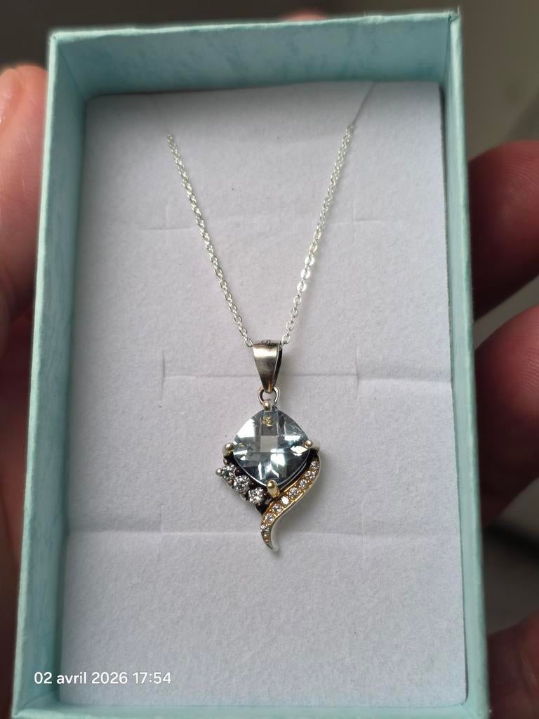 Beau pendentif en argent massif 925 avec topaze naturelle, Enlèvement, Neuf, Argent, Argent
