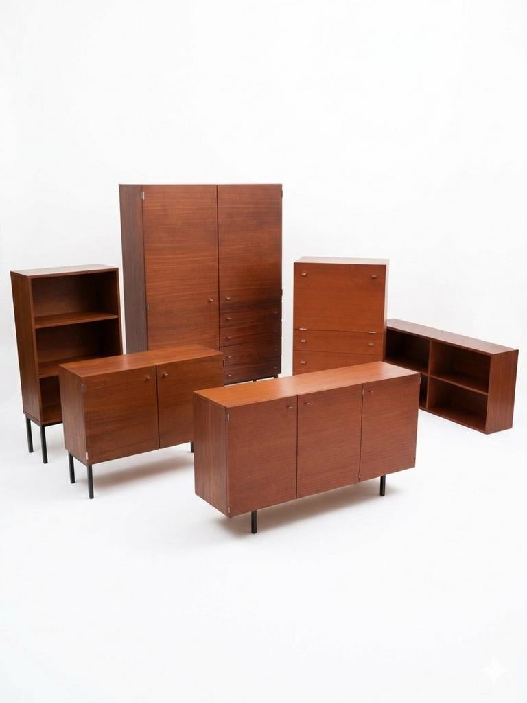 Lot de 6 meubles Pierre Guariche pour Meurop 1960s, Enlèvement, Utilisé, Teck, Vintage