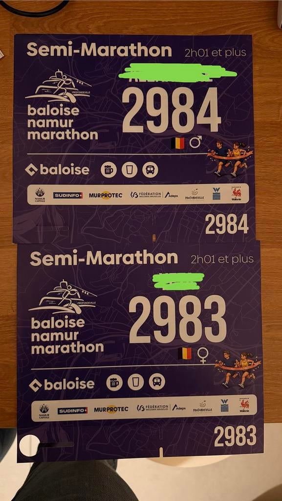 Baloise Namur Halve Marathon met 2 zitplaatsen, Tickets en Kaartjes, Twee personen