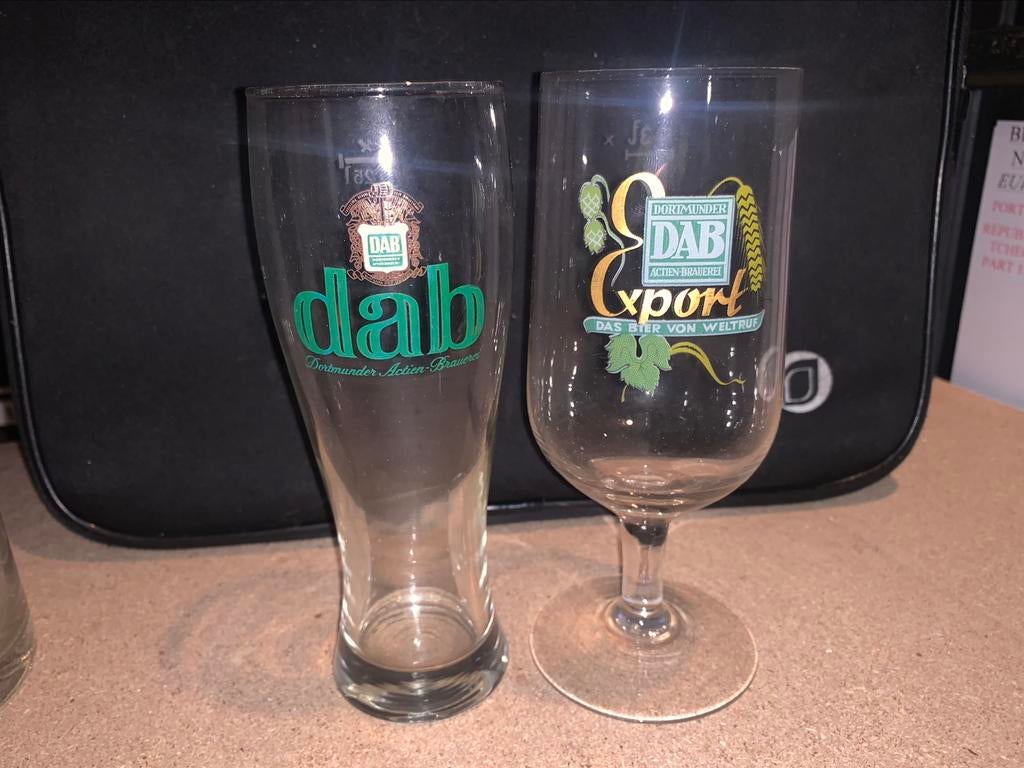 Duitse bierglazen jaren 40-50 Bitburger, DAB,…, Verzamelen, Zo goed als nieuw, Glas of Glazen, Overige merken