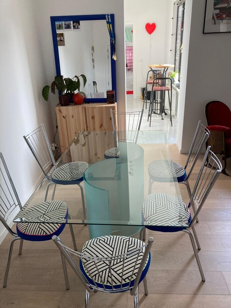 Glazen tafel, Huis en Inrichting, Tafels | Eettafels, Zo goed als nieuw, 50 tot 100 cm, 100 tot 150 cm, Vijf personen of meer