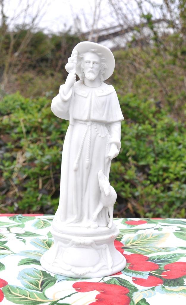 D statue religieuse saint Roch et son chien biscuit blanc, Antiquités & Art, Enlèvement ou Envoi