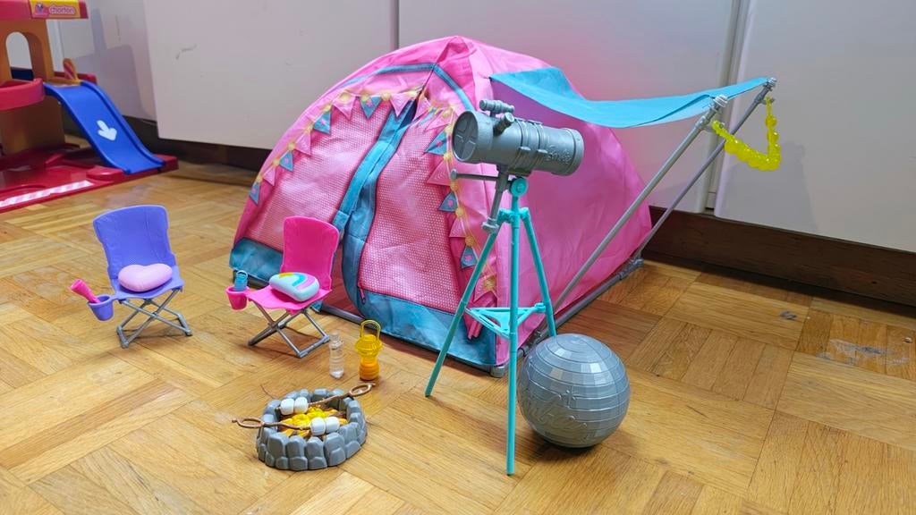 Barbie campingset kampeertent met toebehoren, Enlèvement ou Envoi, Comme neuf