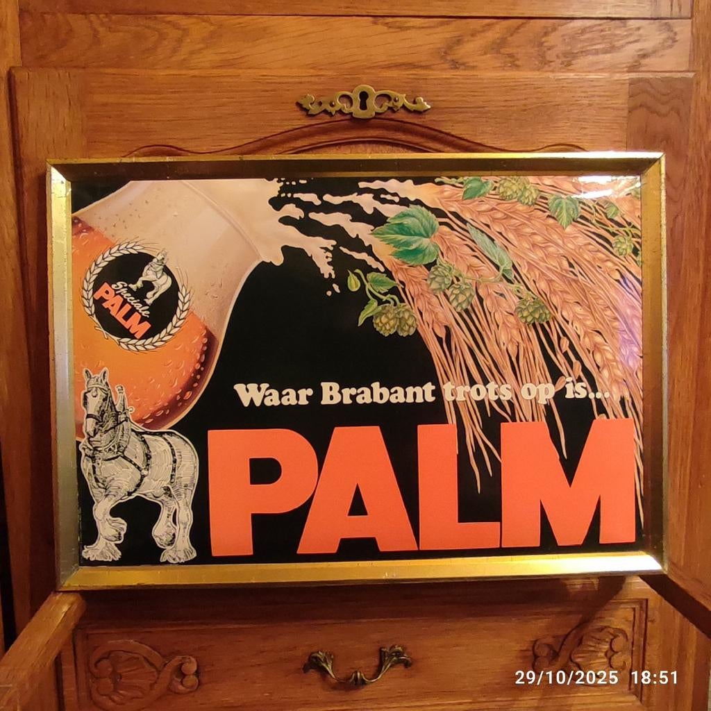 Publicité en carton dans un cadre métallique : Bière PALM ., Enlèvement, Utilisé, Panneau publicitaire