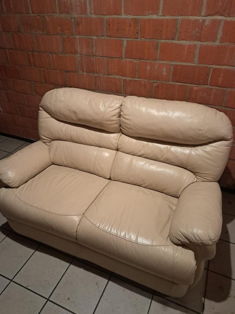 Lederen zetel set / tweezit en driezit, Ophalen, Gebruikt, 150 tot 200 cm, Driepersoons