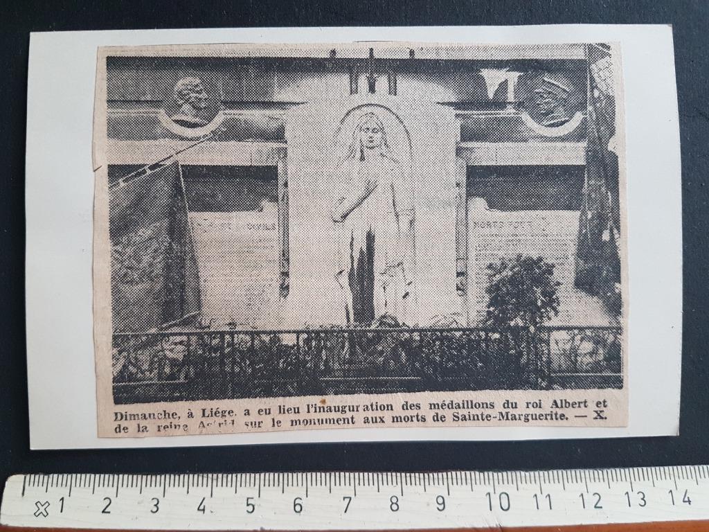 Coupure: Liège Inauguration médaillon Roi Albert, Envoi, Armée de terre, Photo ou Poster
