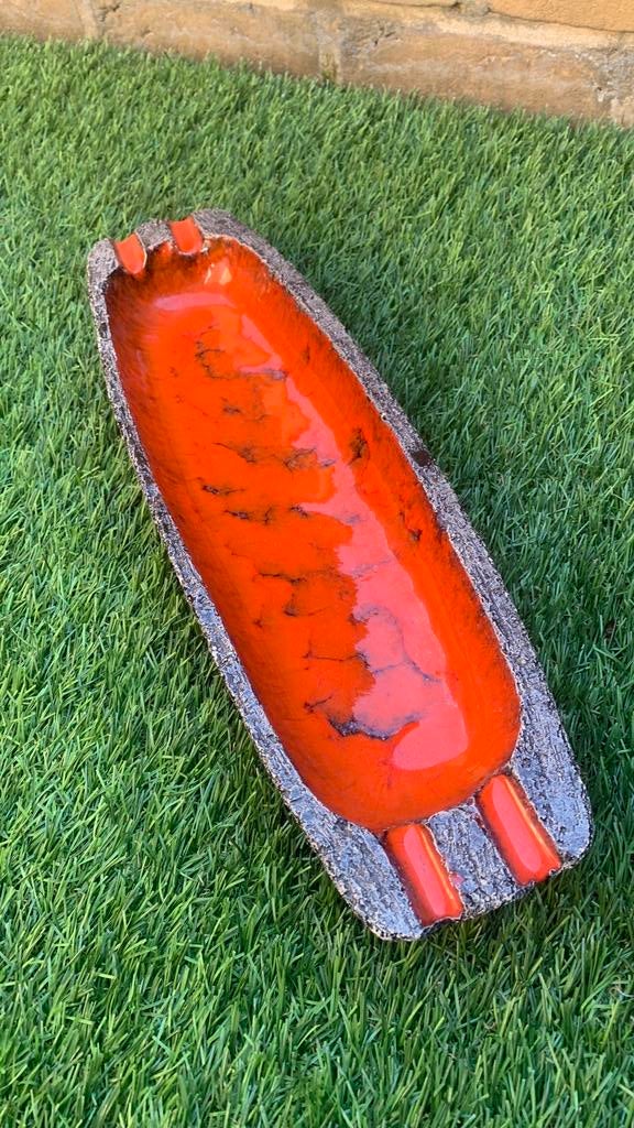 Mooie retro asbak 42 cm oranje rood, Ophalen of Verzenden