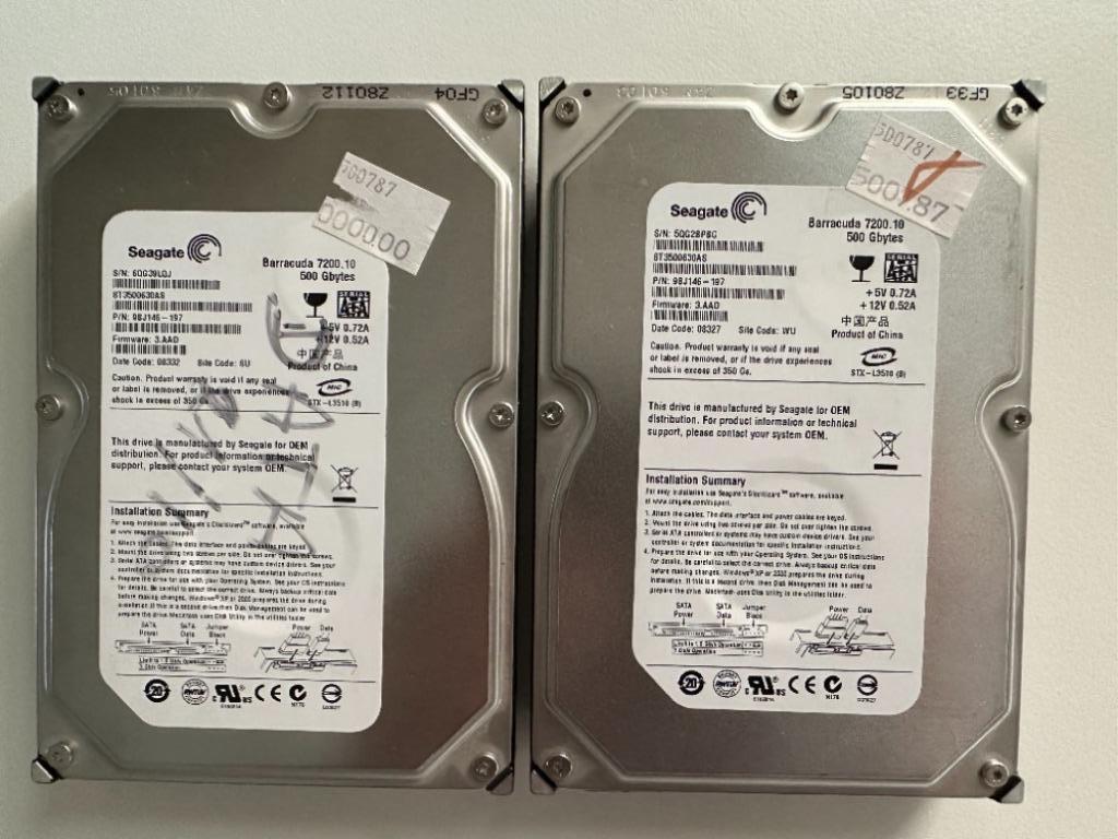 2 HDD 500GB, Computers en Software, Harde schijven, Ophalen, Intern, Gebruikt, SATA