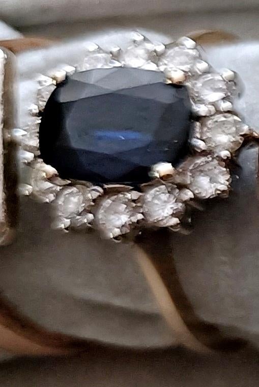 Bague or bicolore 18K saphir bleu + 12 diamants, "Lady Di", Bijoux, Sacs & Beauté, Bagues, Neuf, Femme, Bleu, Or, Avec pierre précieuse