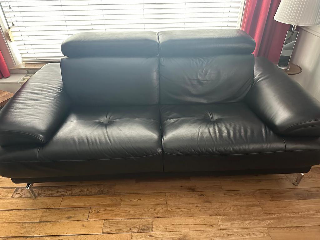 zwart lederen salon, Huis en Inrichting, Ophalen, Rechte bank, Leer