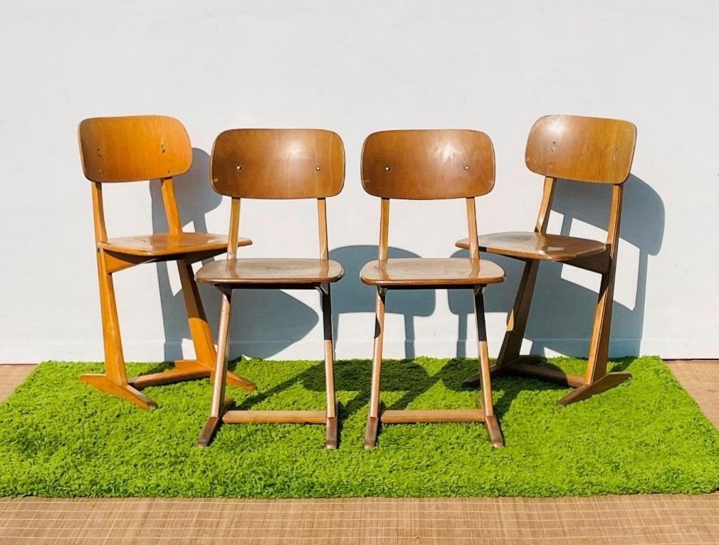 4 chaises d'école Casala ~ Vintage 60s ~ Schooltoelen, Enlèvement ou Envoi, Utilisé, Chaise(s)