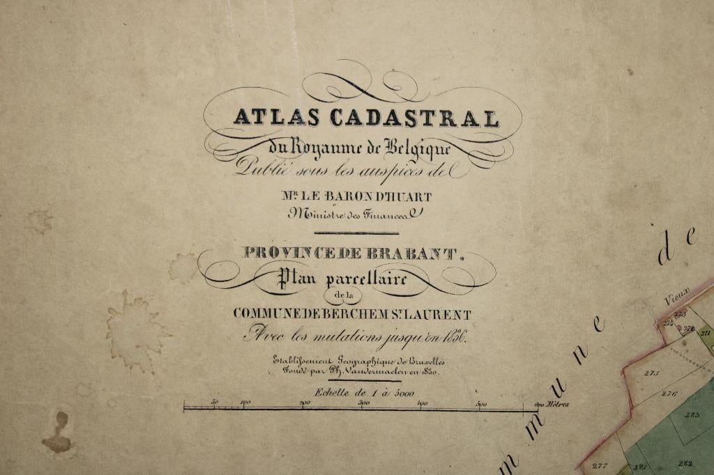 ancien plan de Sint-Laureins-Berchem, 19e siècle, Antiquités & Art, Curiosités & Brocante, Enlèvement