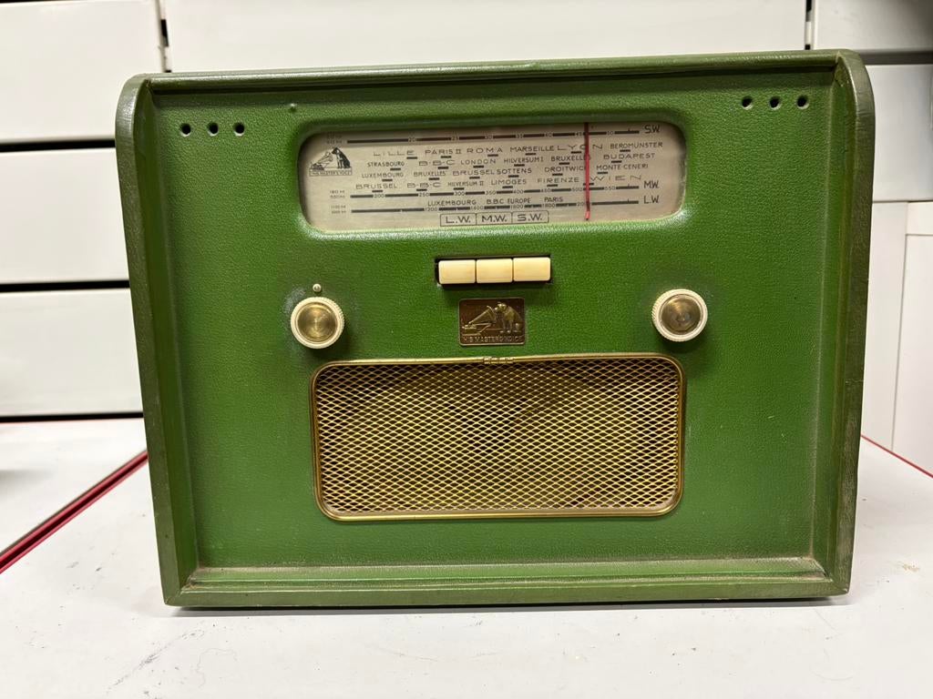 Radio Vintage "His Master's Voice" - 50’s- Vert & Laiton, Enlèvement ou Envoi, Utilisé, Radio