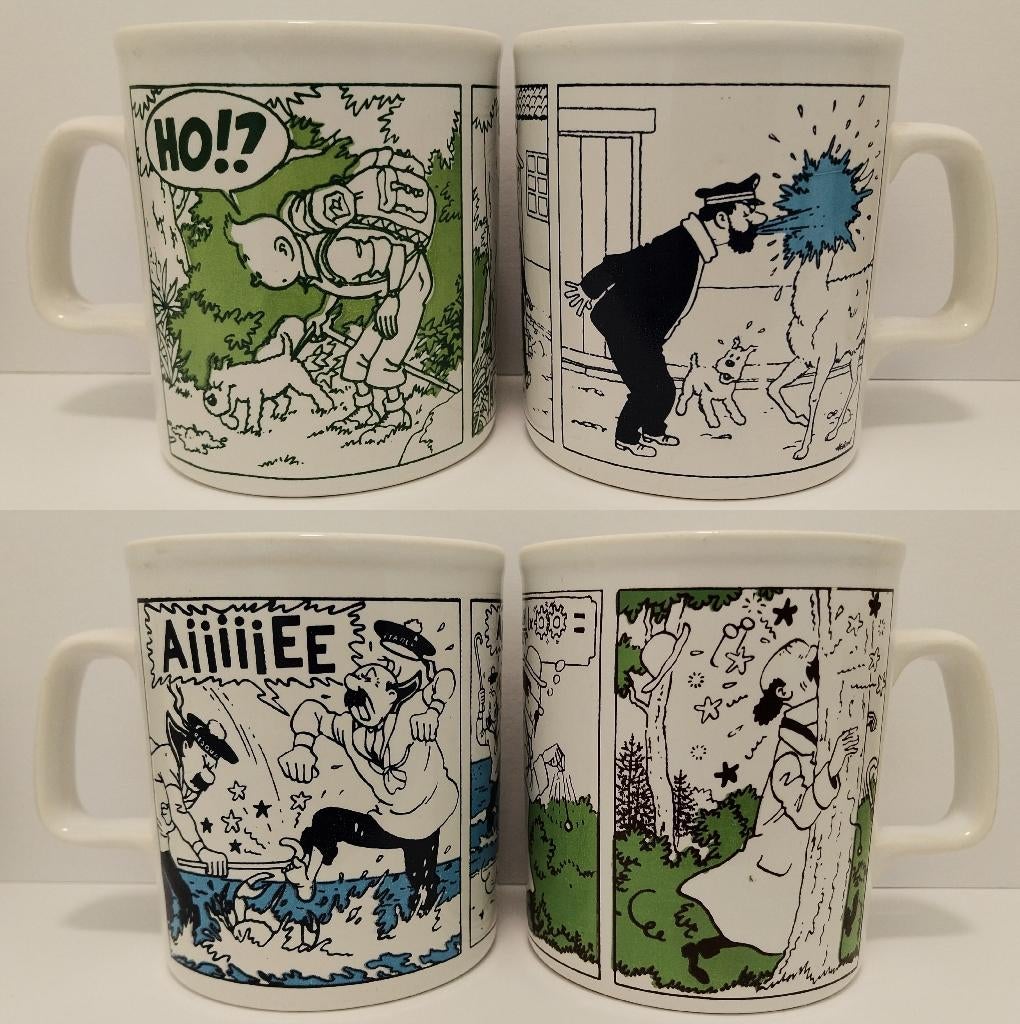 4 vintage Kuifje mokken uit 1980 – Hergé, Verzamelen, Ophalen of Verzenden, Kuifje, Zo goed als nieuw