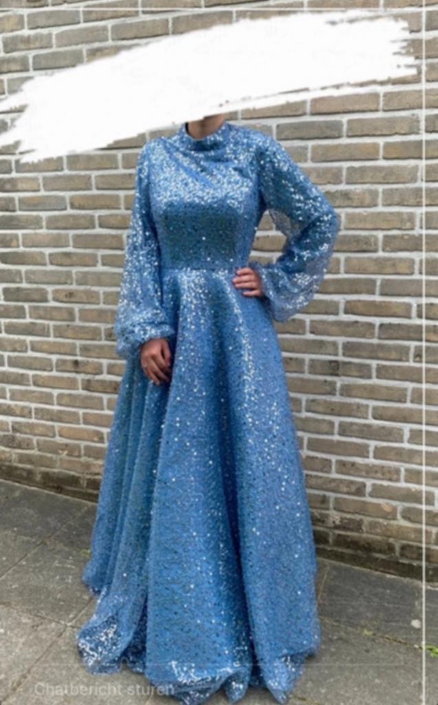 Robe de princesse bleue à paillettes, hijab, nikkah, Neuf, Robe de gala, Taille 38/40 (M), Enlèvement ou Envoi