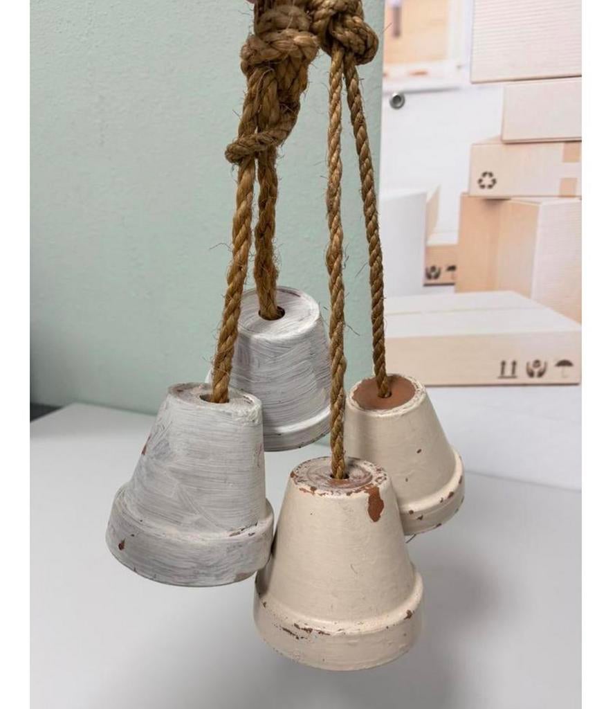 Cloche pot fleurs vintage — 4 pots en corde en terre cuite, Antiquités & Art, Enlèvement ou Envoi