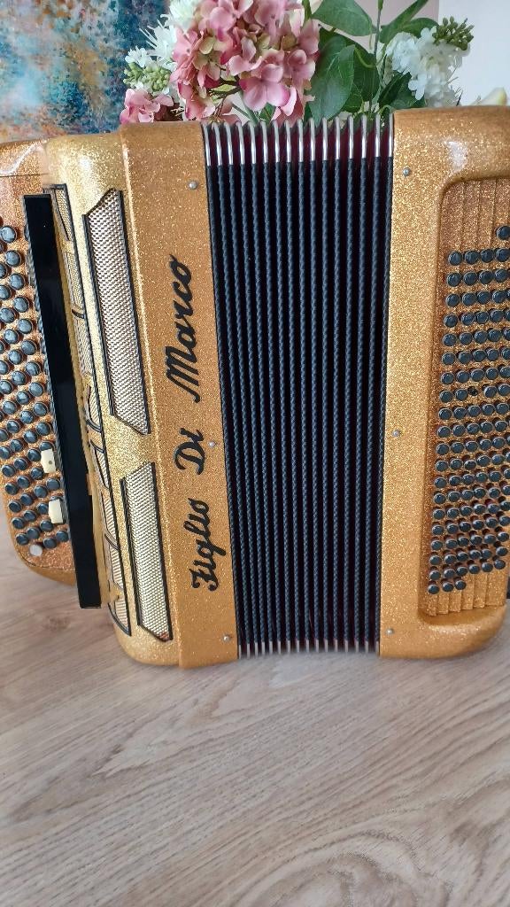 Accordéon doré FIGLIO DI MARCO do 1ère rangée, Autres marques, Utilisé, 120 basses, Accordéon à boutons