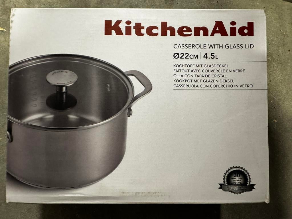 KitchenAid Kookpan met Glazen Deksel Ø22cm 4.5L, Huis en Inrichting, Keuken | Potten en Pannen, Nieuw, Kookpan of Snelkookpan