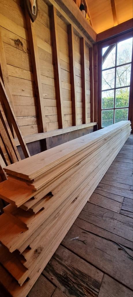 51 meter eiken planken, geschaafd, halftands, Doe-het-zelf en Bouw, Hout en Planken, Ophalen, Eiken