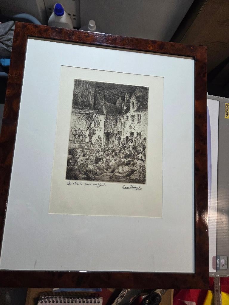 G. Langie: ets; 'De sterkste man van Gent', ongenummerd, Ophalen, Ingelijst, Dagelijks leven, 1950 - 1999