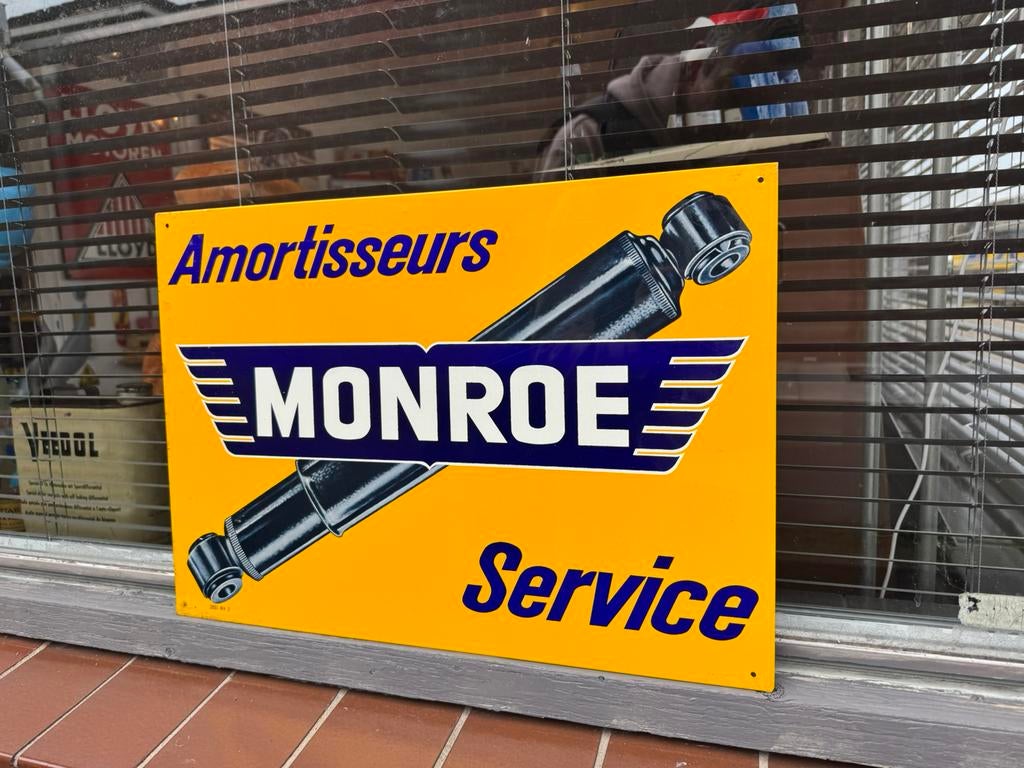 MONROE Schokbrekers oud reclamebord, Verzamelen, Ophalen of Verzenden, Gebruikt, Reclamebord