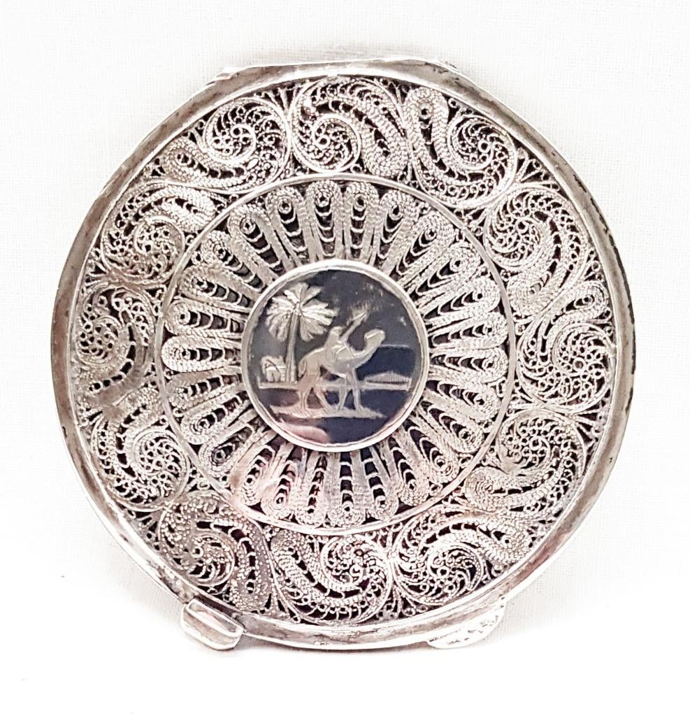 Boîte à poudre Silver & Oriental Niello., Enlèvement ou Envoi, Argent
