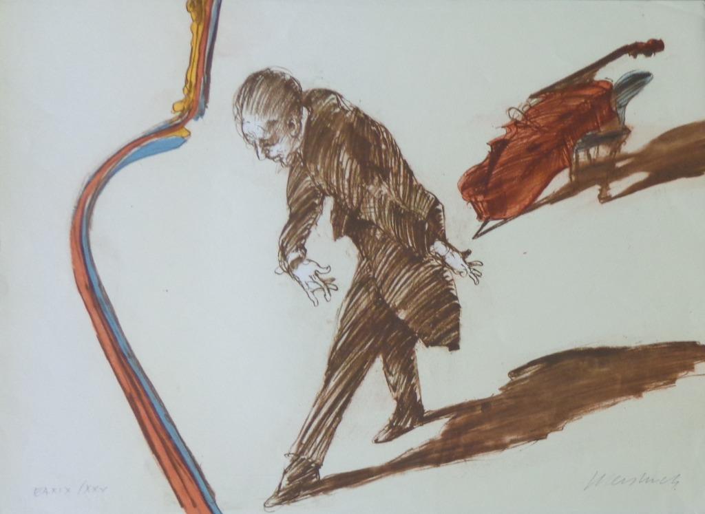 CLAUDE WEISBUCH / CELLOSPELER / KLEURLITHO / 57x75cm / SIG, Antiek en Kunst, Kunst | Litho's en Zeefdrukken, Ophalen of Verzenden