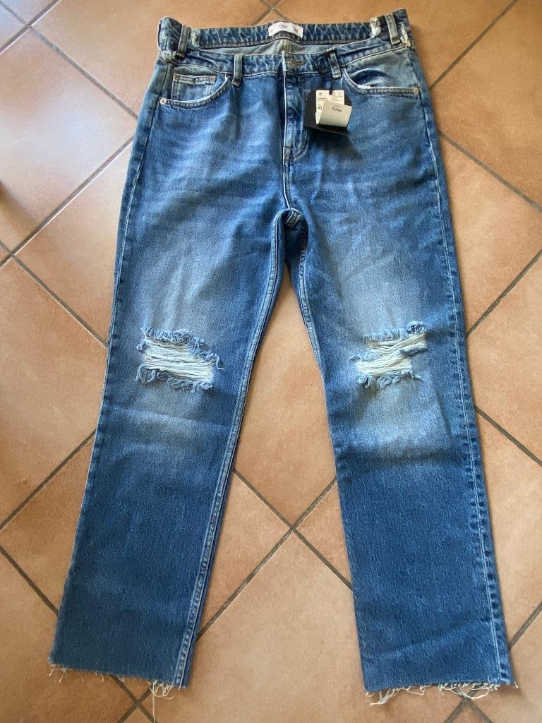MNG denim Mango blauwe voorgescheurde jeans maat 42 Nieuw!, Mango, Nieuw, W33 - W36 (confectie 42/44), Verzenden