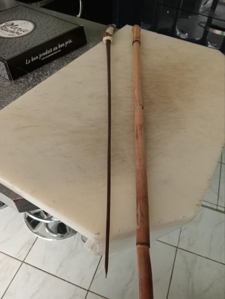 Canne chasse avec lame  ( bois de cerf ), Antiquités & Art