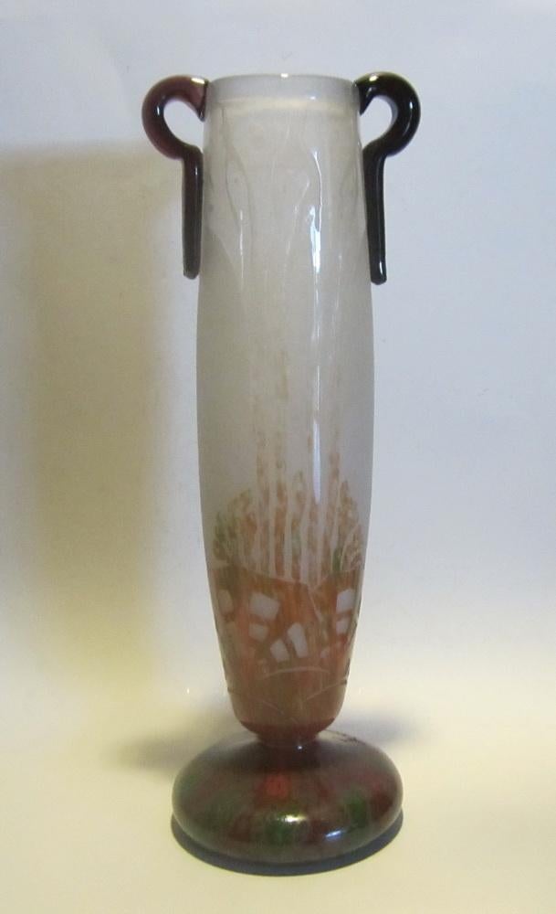Vase en verre camée Le Verre Francais, Schneider 31,5 H, Antiquités & Art, Envoi