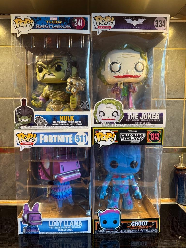 Funko pops Jumbo Joker - Hulk - Fortnite - Groot, Enlèvement ou Envoi, Comme neuf, Autres types