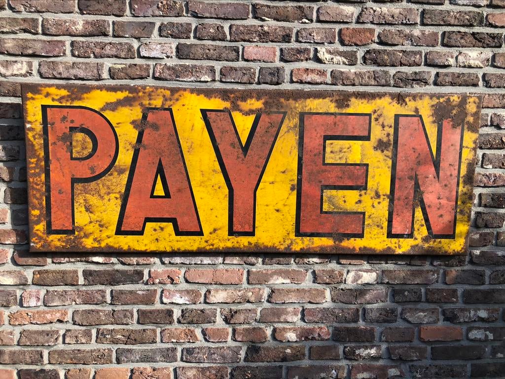 vintage reclameplaat metaal PAYEN tp Mons 1959, Antiek en Kunst, Ophalen