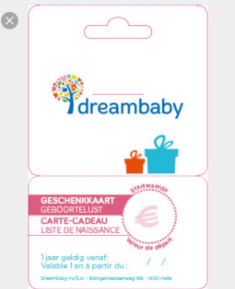 Cadeaubon dreambaby over te kopen, Tickets en Kaartjes, Kortingen en Cadeaubonnen, Cadeaubon, Warenhuis- of Winkelbon