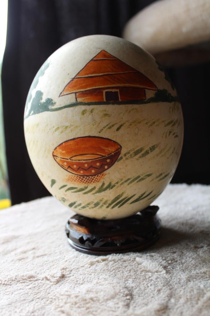 Scène magnifiquement peinte, œuf d'autruche., Antiquités & Art, Curiosités & Brocante, Enlèvement ou Envoi