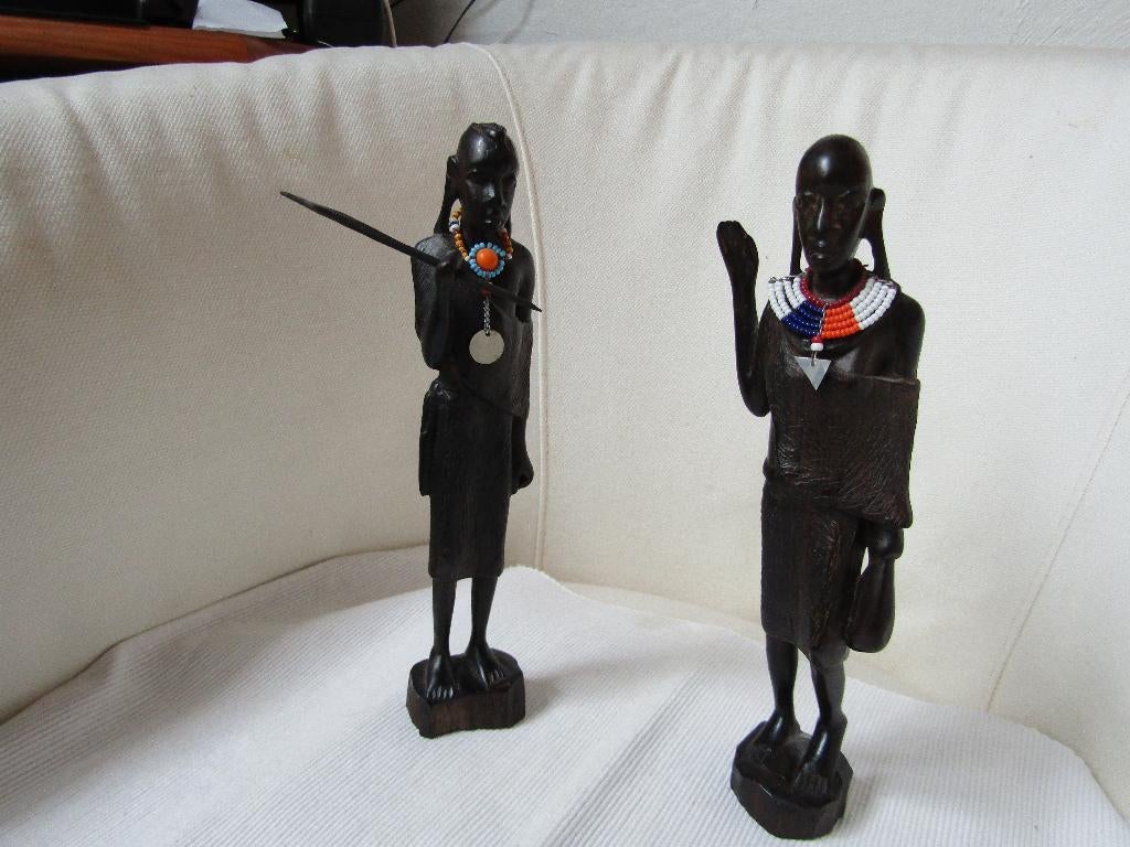 Formidable couple de statuettes africaines, en d'ébène, Antiquités & Art, Art | Art non-occidental, Enlèvement ou Envoi