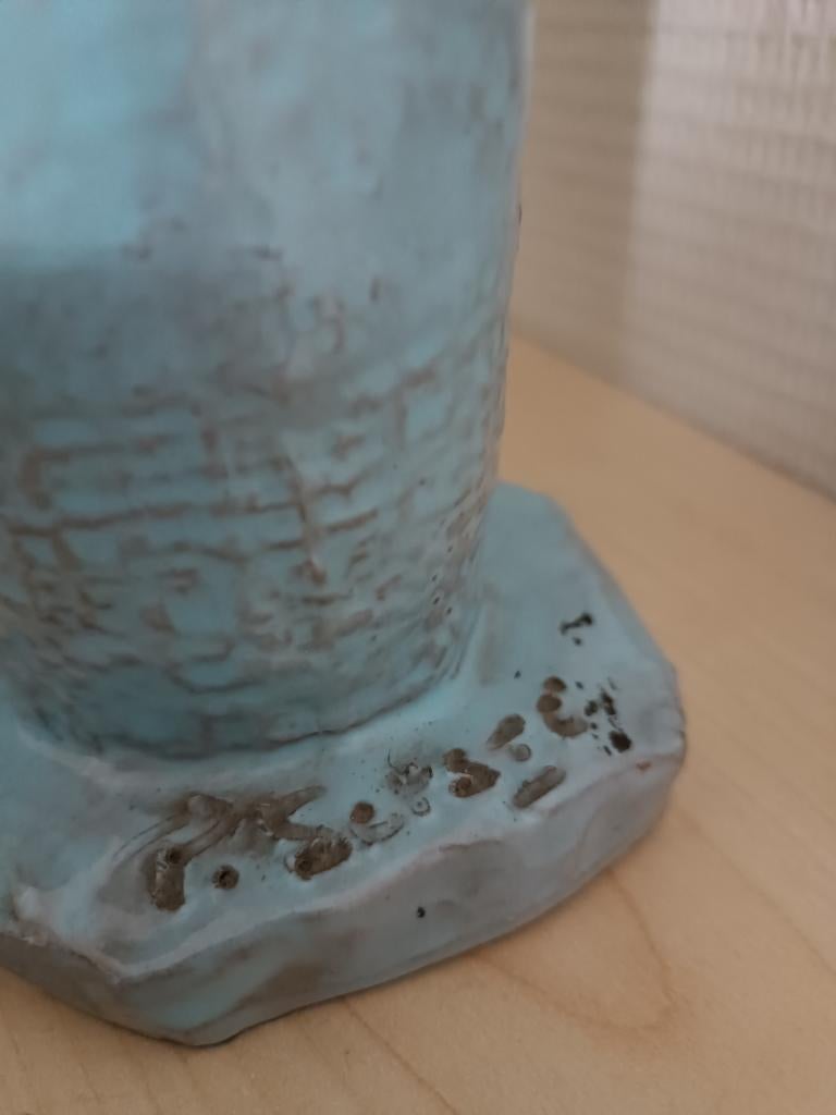 Femme et enfant signé Serste P. Bleu émaillée, Enlèvement