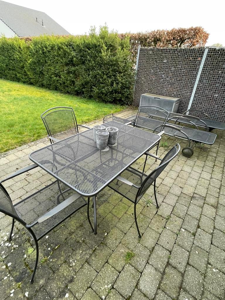 Metalen tuinset, Tuin en Terras, Ophalen, Gebruikt, Eettafel, Tuinset