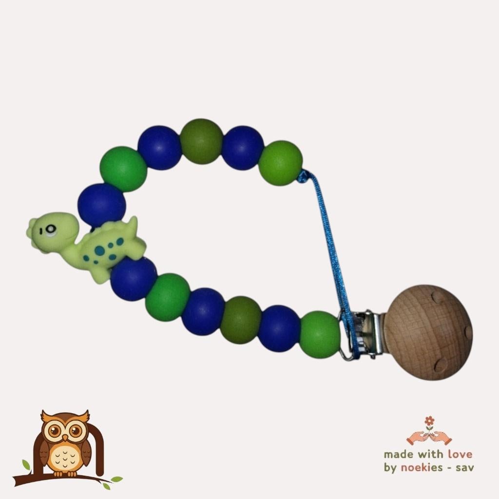 nr 25 noekies speenkoord dino stippel blauw groen, Verzenden, Nieuw, Kraamcadeau