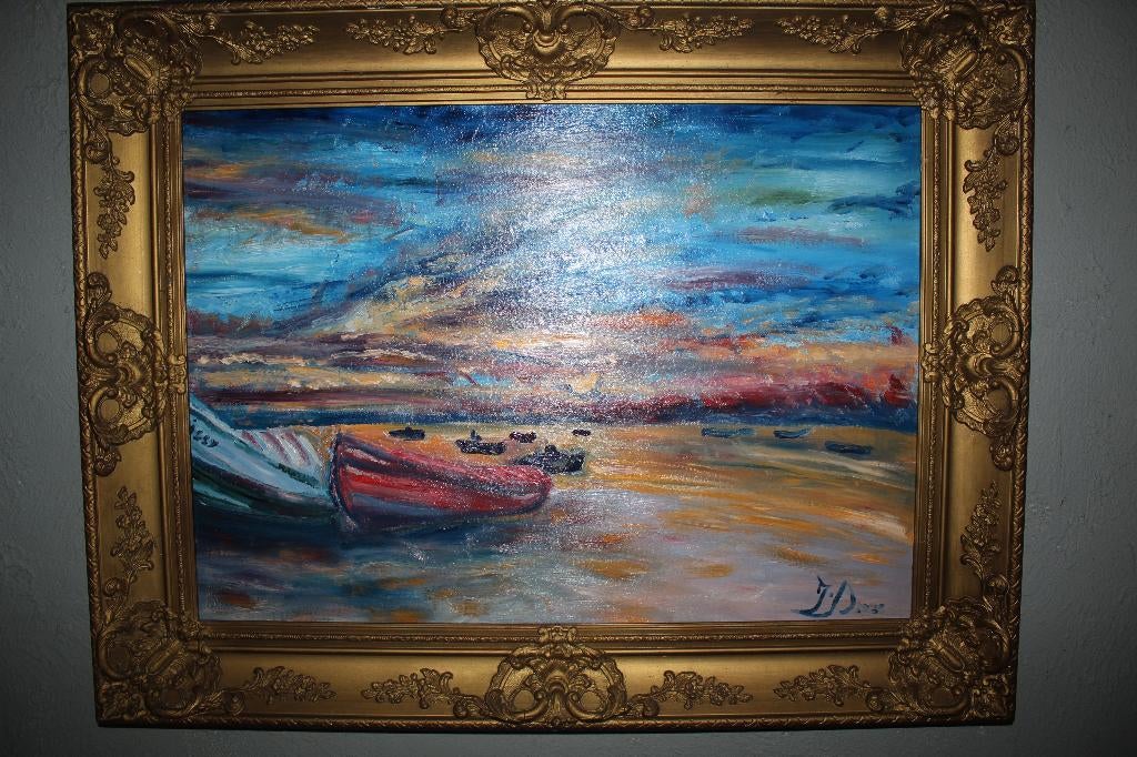 huile sur toile marine 50/70cms encadrée, Hobby & Loisirs créatifs, Peinture, Enlèvement ou Envoi, Neuf, Toile